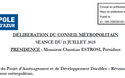 Révision Générale n°1 du PLUm – Débat sur les orientations du Projet d’Aménagement et de Développement Durables (PADD) – Affichage de la délibération métropolitaine n°109.3
